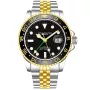 Relógio Stührling Swiss Aquadiver GMT 3968.3 com mostrador Preto, caixa de 42 mm de diâmetro e Elo de Metal, Bicolor na cor Ouro, Prata.