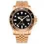 Relógio Stührling Swiss Aquadiver GMT 3968.5 com mostrador Preto, caixa de 42 mm de diâmetro e Elo de Metal na cor Ouro rosé.