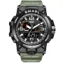 Relógio SMAEL Military KXD0600 com mostrador Preto, caixa de 51 mm de diâmetro e Pulseira de borracha na cor Verde.